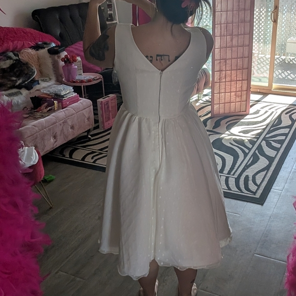 Dolly Parton Couture Bride White Polka dot Swing Wedding Dress Lg Retro Vintage - Picture 5 of 13